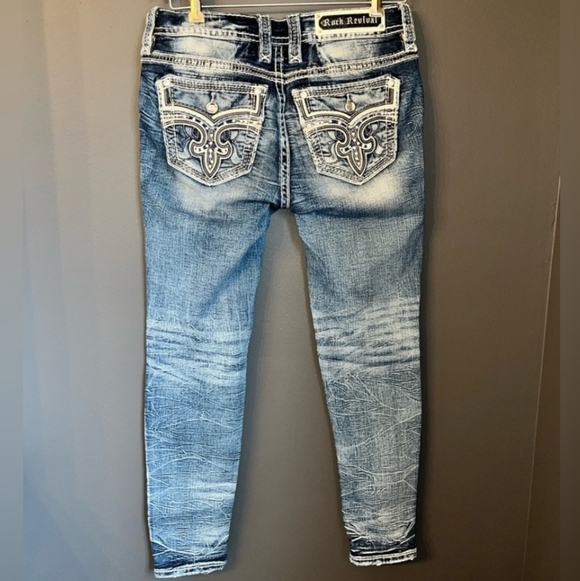🤘NeW🎸 ROCK PEACOAT FACTORY DESTRUCTED EMBROIDERED SKINNY STRETCH JEANS 28 - Picture 9 of 15